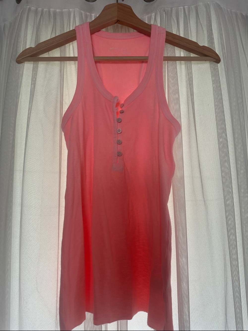 aerie Pink Ribbed Henley Tank with Button Front